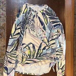 Calia Tropical Leaf Print Workout 3/4 Zip Pullover
